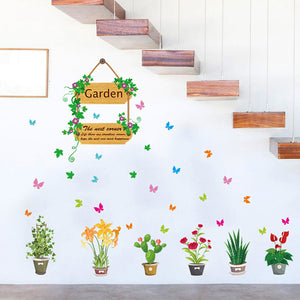 ウォールステッカー 花 鉢植え 50×70(cm) シール式 Garden 木 花 蝶々　wall sticker 壁紙 子供 キッズ 植物 雑貨 パーティ デコ DIY リノベーション 賃貸 ナチュラル シンプル 観葉植物 グリーン 部屋飾り  wall sticker 雑貨 ガラス 窓 賃貸　店舗　プレゼント