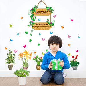 ウォールステッカー 花 鉢植え 50×70(cm) シール式 Garden 木 花 蝶々　wall sticker 壁紙 子供 キッズ 植物 雑貨 パーティ デコ DIY リノベーション 賃貸 ナチュラル シンプル 観葉植物 グリーン 部屋飾り  wall sticker 雑貨 ガラス 窓 賃貸　店舗　プレゼント