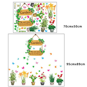 ウォールステッカー 花 鉢植え 50×70(cm) シール式 Garden 木 花 蝶々　wall sticker 壁紙 子供 キッズ 植物 雑貨 パーティ デコ DIY リノベーション 賃貸 ナチュラル シンプル 観葉植物 グリーン 部屋飾り  wall sticker 雑貨 ガラス 窓 賃貸　店舗　プレゼント