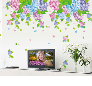 ウォールステッカー 花　紫陽花(アジサイ)ピンクと青いと紫　花　恋愛運アップアップ　かわいい　風水グッズ　アジサイ模様替え　1人部屋　プチリフォーム　リビング飾り 壁シール　デコシール　ピンクアイテム　花束　出会い【nlife_d19】