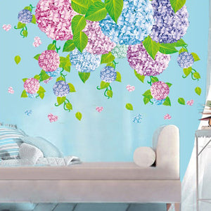 ウォールステッカー 花　紫陽花(アジサイ)ピンクと青いと紫　花　恋愛運アップアップ　かわいい　風水グッズ　アジサイ模様替え　1人部屋　プチリフォーム　リビング飾り 壁シール　デコシール　ピンクアイテム　花束　出会い【nlife_d19】