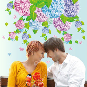 ウォールステッカー 花　紫陽花(アジサイ)ピンクと青いと紫　花　恋愛運アップアップ　かわいい　風水グッズ　アジサイ模様替え　1人部屋　プチリフォーム　リビング飾り 壁シール　デコシール　ピンクアイテム　花束　出会い【nlife_d19】
