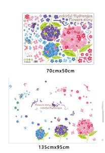 ウォールステッカー 花　あじさい ピンクと青いと紫　花　恋愛運アップアップ　かわいい　風水グッズ　アジサイ模様替え　1人部屋　プチリフォーム　リビング飾り 壁シール　デコシール　ピンクアイテム　花束　出会い【nlife_d19】