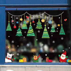送料無料　ウォールステッカー　オーナメントクリスマスツリー　Merry christmas クリスマス 飾り窓　壁紙　かわいい　オシャレ　インテリア 店舗用 ショーウインドー 賑やかな雰囲気ガラスステッカー店舗　ショーウィンド　装飾 サンタ　プレゼント　お歳暮　あす楽