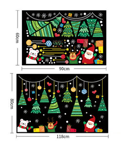 送料無料　ウォールステッカー　オーナメントクリスマスツリー　Merry christmas クリスマス 飾り窓　壁紙　かわいい　オシャレ　インテリア 店舗用 ショーウインドー 賑やかな雰囲気ガラスステッカー店舗　ショーウィンド　装飾 サンタ　プレゼント　お歳暮　あす楽