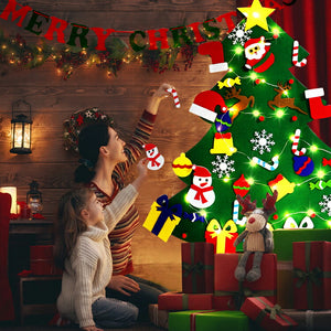 送料無料　クリスマスツリー DIY フェルトクリスマスツリー クリスマス飾り 40個パーツ付き  クリスマスオーナメント+ LEDイルミネーション　壁掛け クリスマス飾り 手作り 取り外し 可能  クリスマスデコレーション用の壁掛けクリスマスギフト　子供 おもちゃ 景品
