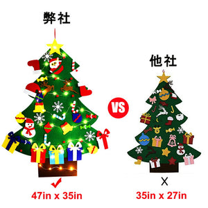 送料無料　クリスマスツリー DIY フェルトクリスマスツリー クリスマス飾り 40個パーツ付き  クリスマスオーナメント+ LEDイルミネーション　壁掛け クリスマス飾り 手作り 取り外し 可能  クリスマスデコレーション用の壁掛けクリスマスギフト　子供 おもちゃ 景品